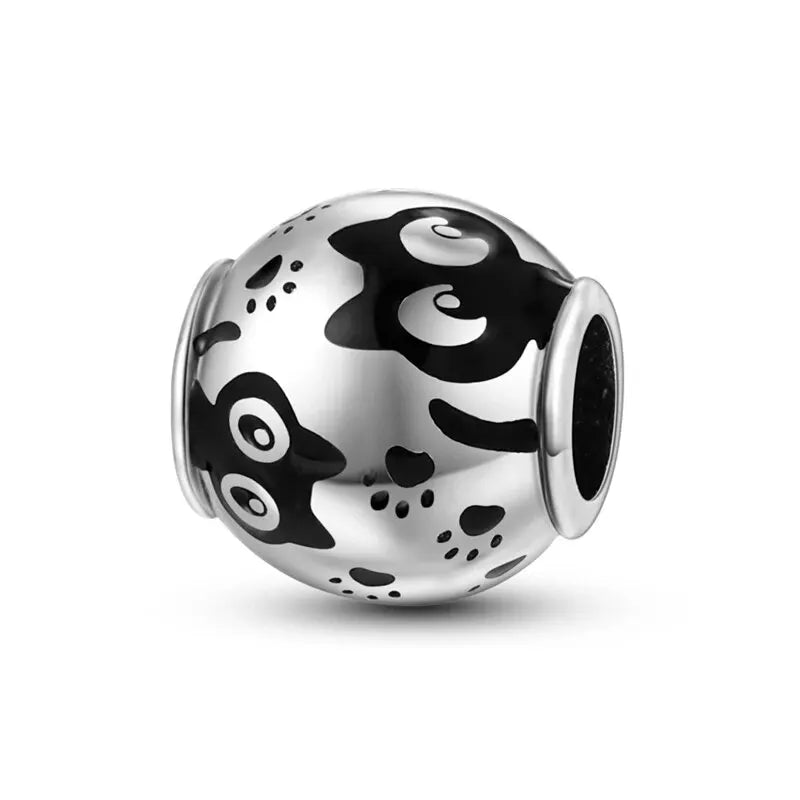 New 925 Sterling Silver Black Cat Charms Beads Fit Pandora 925 Original Bracelets DIY Jewelry Women Birthday Gift Making