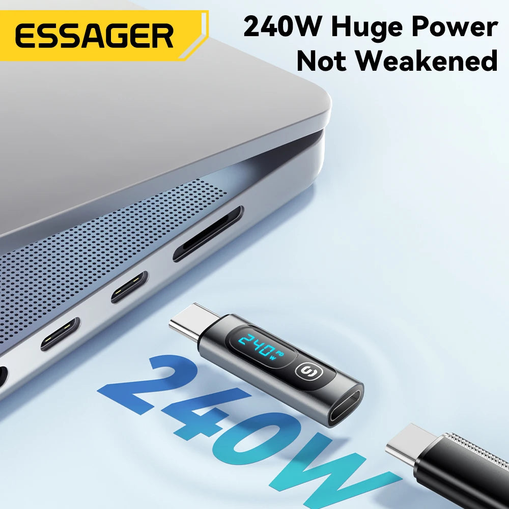 Essager 240W USB C Adapter Type C to USB C 3.0 2.0 OTG Connector Digital Display Data Adapter 100W For Macbook Pro Air Samsung