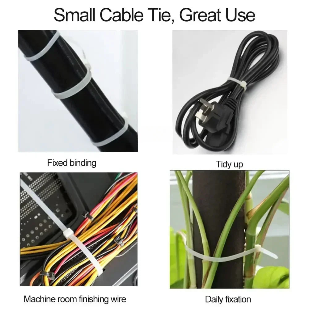 500/100Pcs Plastic Nylon Cable Ties Self-locking Cord Ties Straps Adjustable Cables Fastening Loop Home Office Wire Zip Ties