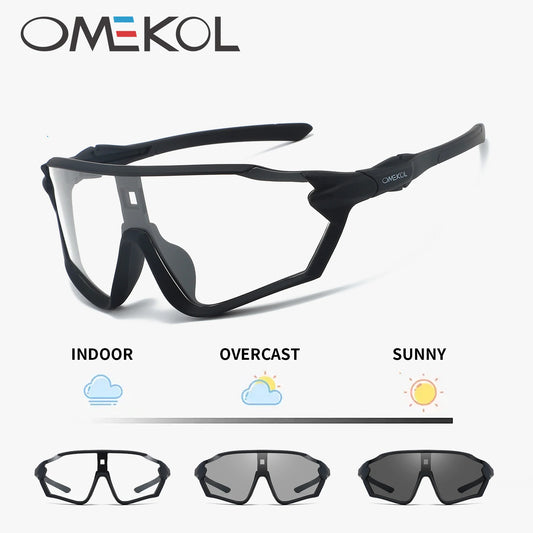 OMEKOL Brand New Photochromic Cycling Sunglasses Men Women Outdoor Sports Mountain Bike Bicycle Eyewear MTB Baseball Glasses