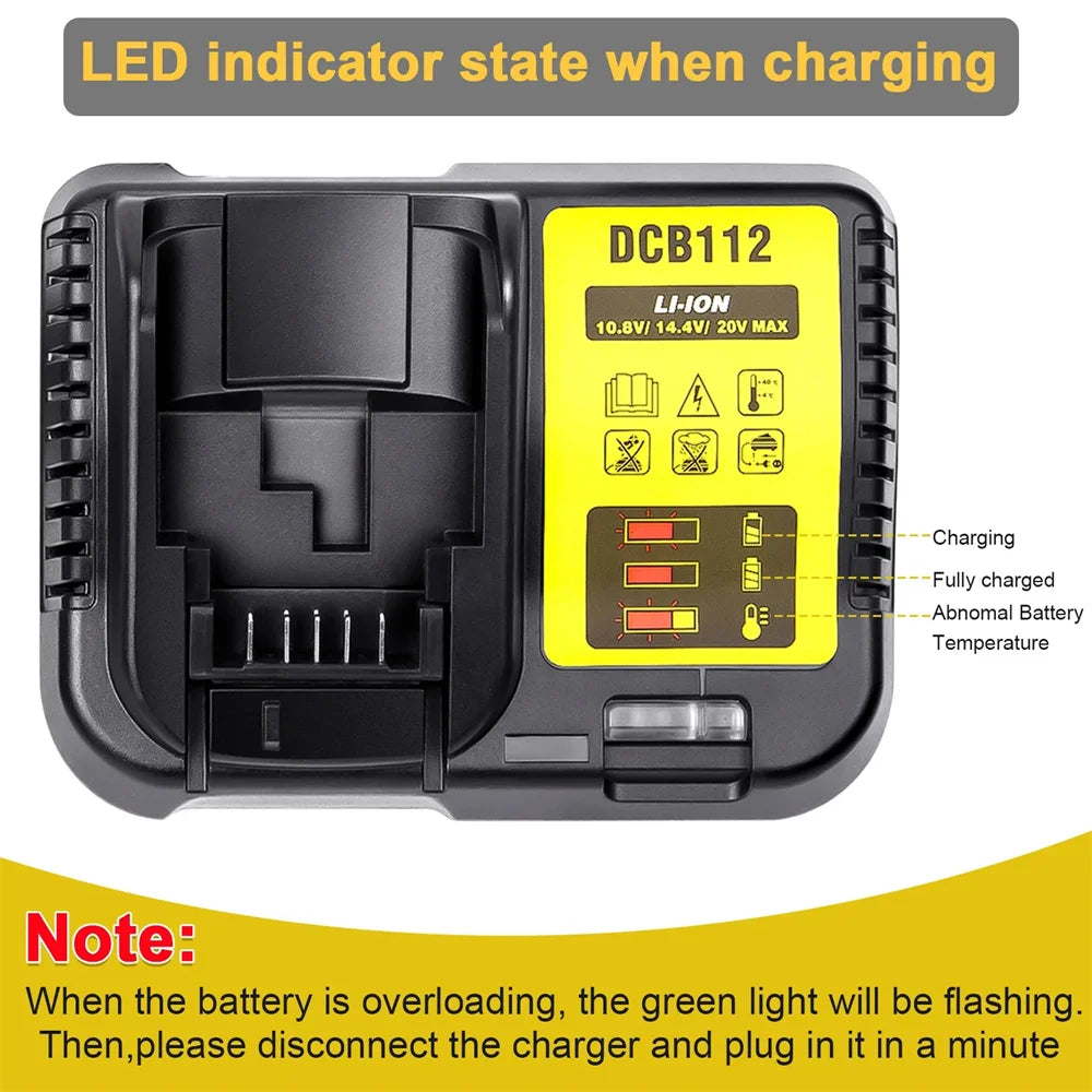 DCB112 2A Lithium Battery Charger For Dewalt 10.8V 12V 14.4V 18V 20V DCB206 DCB205 DCB204 DCB203 DCB120,DCB107 DCB115 DCB105