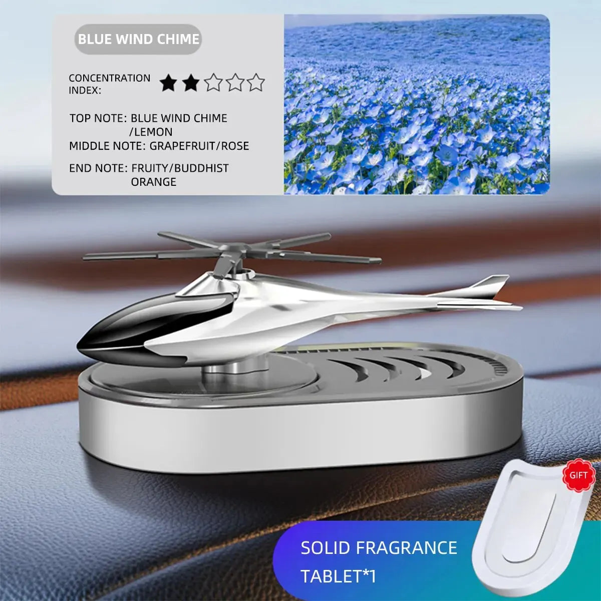 1set Solar Helicopter Ornaments Car Perfume Car Aromatherapy Car Odor Removal Lasting Light Fragrance Decoration