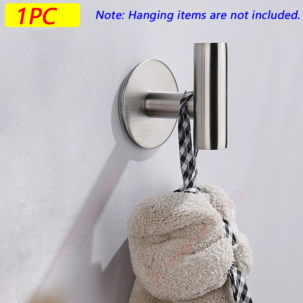 1/2PCS Adhesive Wall Hook Stainless Steel Robe Sticker Hooks Towel Coat Key Pants Hangers Bathroom Kitchen Storage Accessories