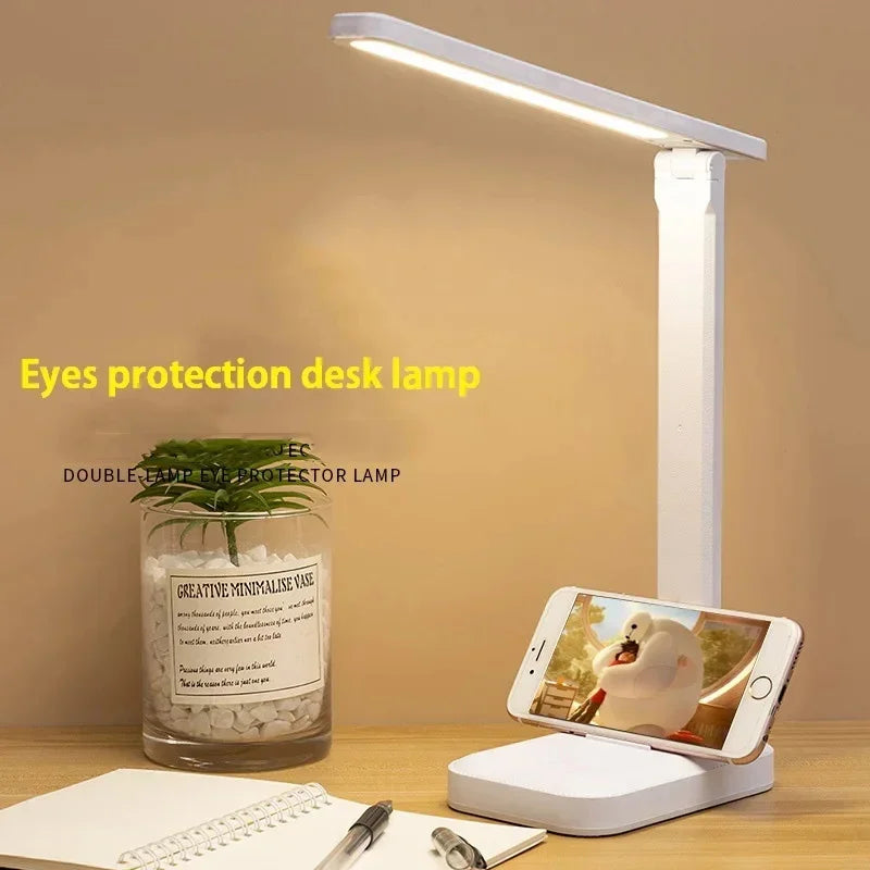 Folding Table Lamp Eye Protection Touch Dimmable LED Desk Lamp Bedroom Bedside Study Student Reading USB Plug-in Night Light