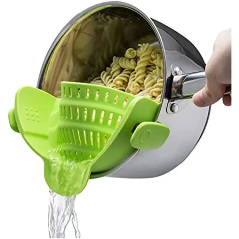 Universal Silicone Clip on Pan Pot Strainer Anti Spill Pasta Pot Strainer Food Grade Fruit Colander for Pasta Fruit Vegetable