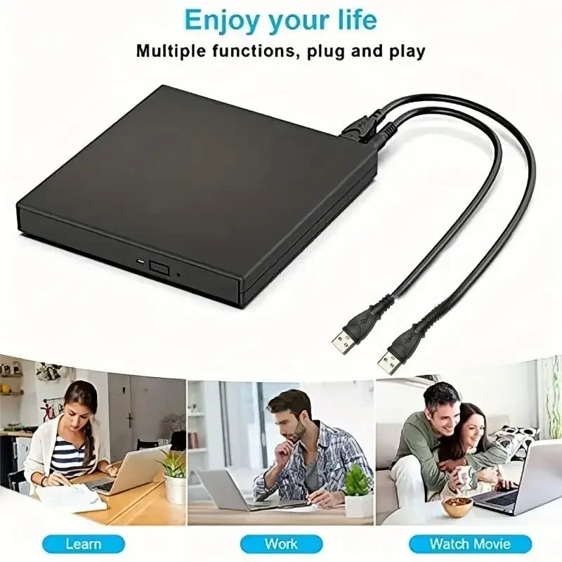 External CD DVD Drive, USB 2.0 Slim Protectable External CD-RW Drive DVD-ROM  Player for Laptops Desktop PCs