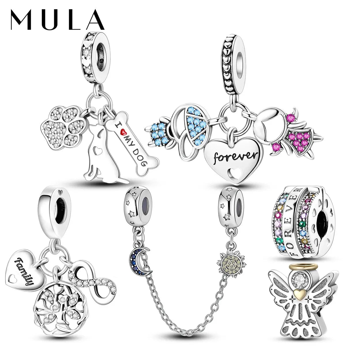 MULA 1PC Silver Plated Charms Fit Original Snake Chain Bracelet DIY Clip Bead For Jewelry Gift