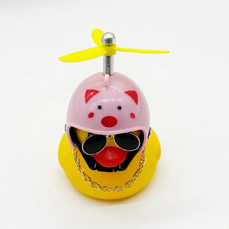 Small Yellow Duck Put A Helmet Sunglasses Propeller Duckling Car Cute Decoration