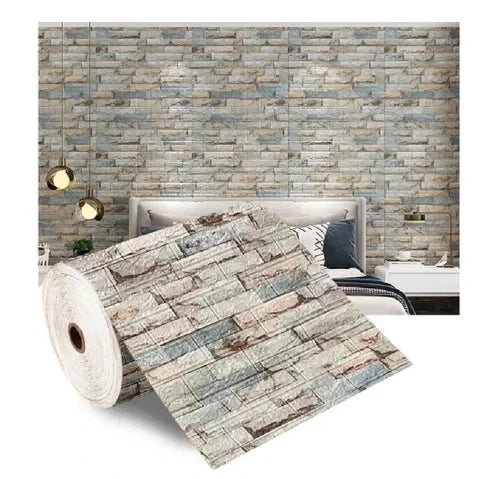 70cm*2m 3D Soft Foam Brick Wallpaper Sticker Roll DIY Self Adhesive Living Room Home Kitchen Bathroom Decorative Wall Paper