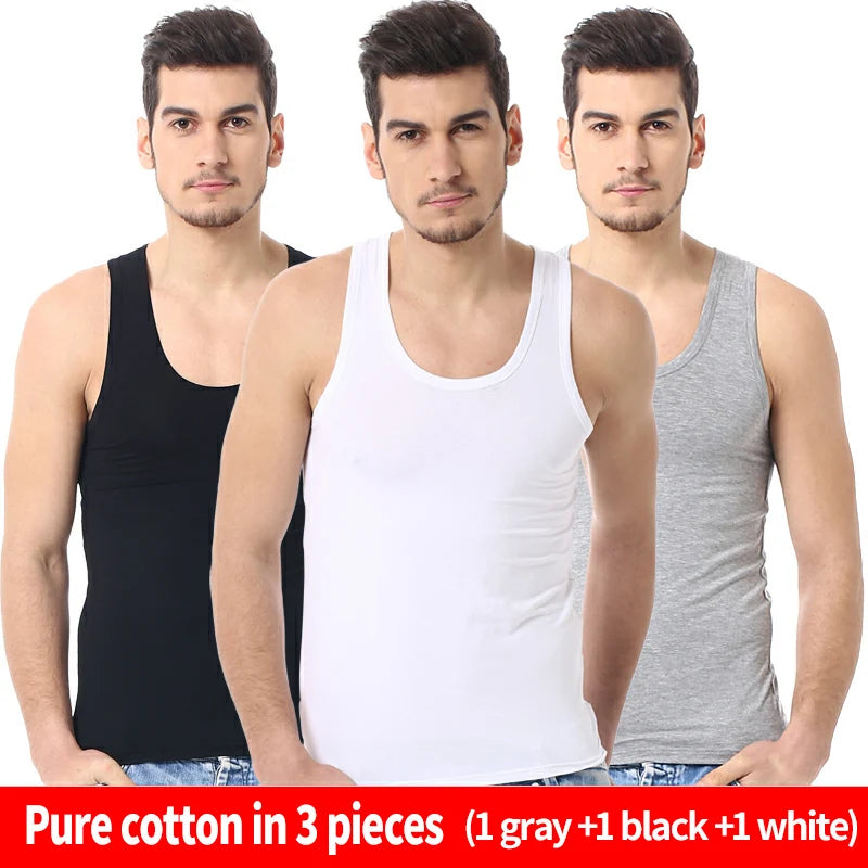 1/3 Pack Four Seasons Men's Cotton Joker Vest Teenagers Simple Fit Sports Fitness T-shirt Middle-aged Casual Sleeveless Shirt