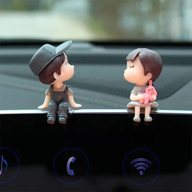 Car Ornaments Cute Cartoon Couples Action Figure Figurines Balloon Ornaments Auto Interior Accessories For Dashboard Girls Gifts