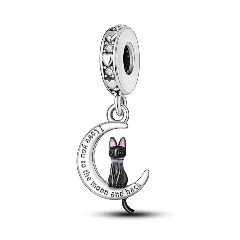 New 925 Sterling Silver Black Cat Charms Beads Fit Pandora 925 Original Bracelets DIY Jewelry Women Birthday Gift Making