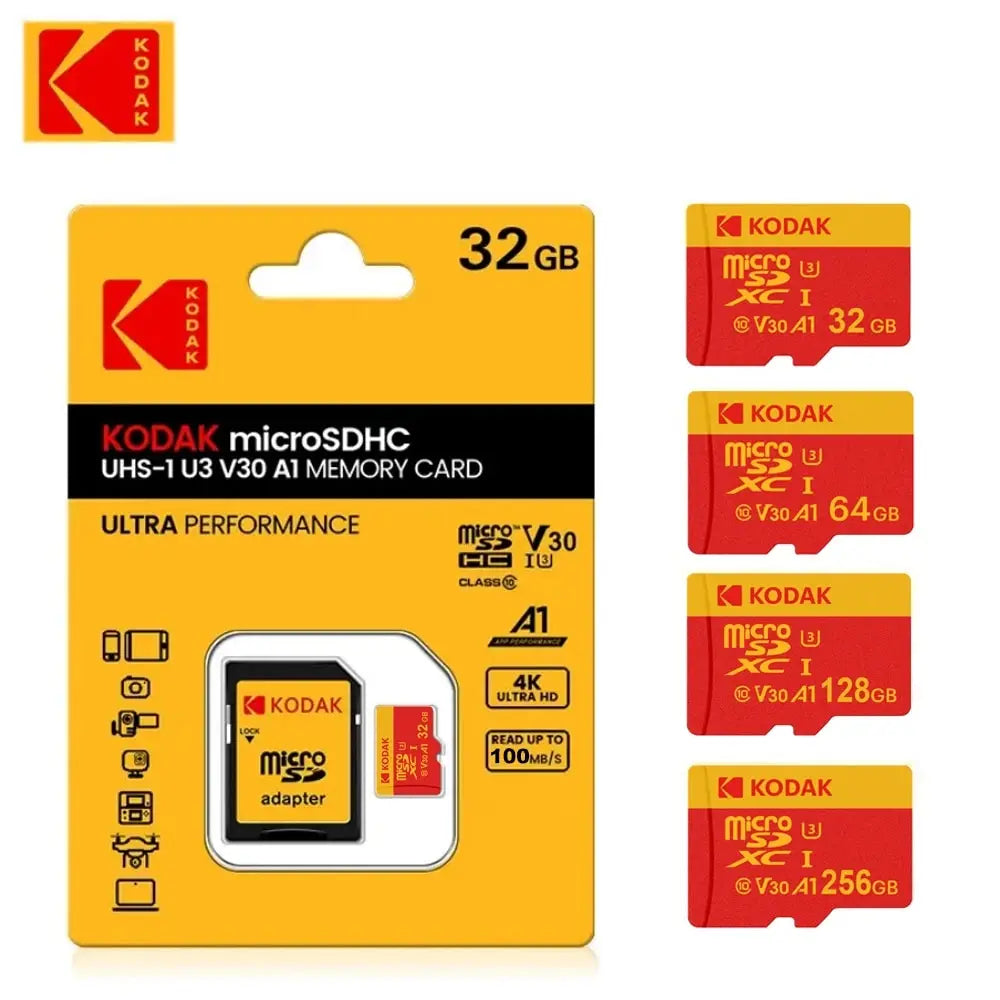 KODAK Micro SD Card Memory Card Class 10 256GB 128GB 64GB 32GB 4K High Speed Cartao De Memoria Flash Memory TF Mecard C10