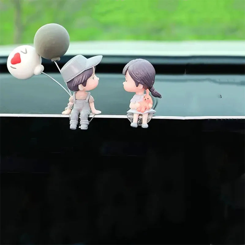 Car Ornaments Cute Cartoon Couples Action Figure Figurines Balloon Ornaments Auto Interior Accessories For Dashboard Girls Gifts