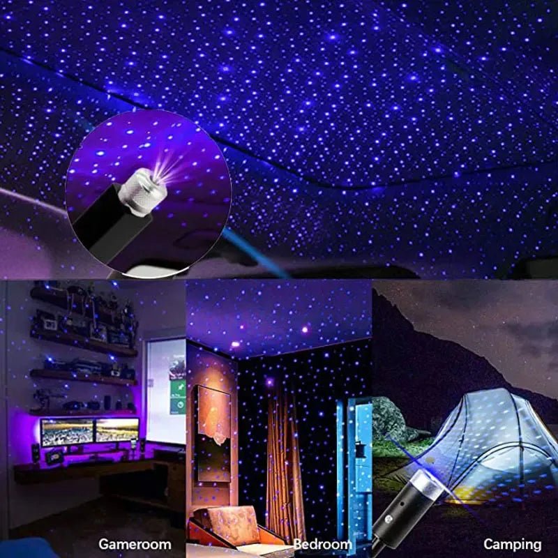 2Pcs Mini LED Car Roof Star Night Light USB Powered Galaxy Star Projector Plug Play Auto Roof Room Ceiling Decor Atmosphere Lamp