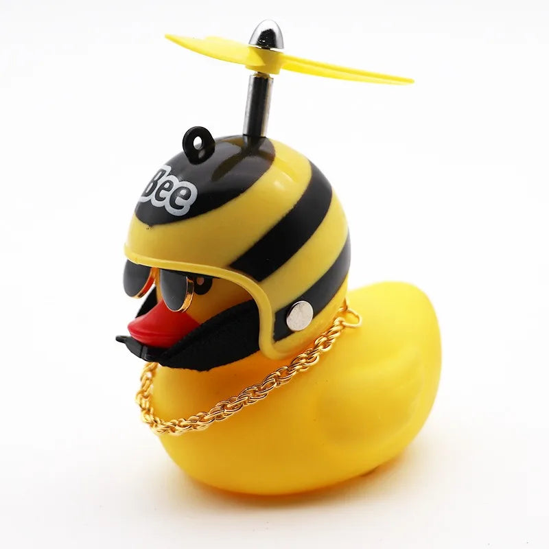 Small Yellow Duck Put A Helmet Sunglasses Propeller Duckling Car Cute Decoration