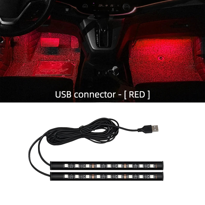 Neon 18 LED Car Interior Ambient Foot Light With USB Decoration Backlight Lighting 5V Universal Auto Atmosphere Decorative Lamp