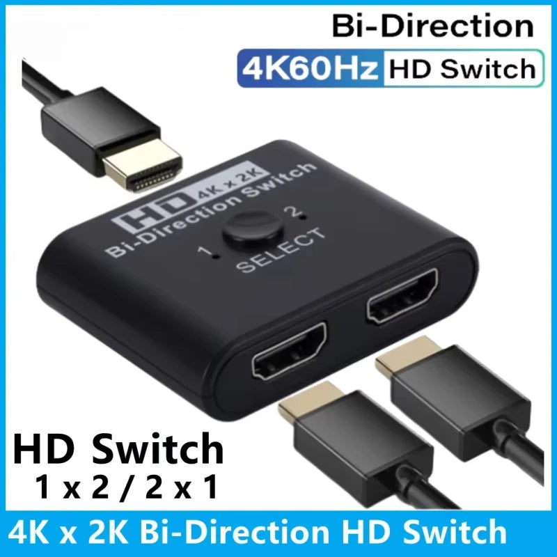 4K X 2K HDTV Switch Bi-Direction 2 Ports HDTV Splitter Switch For Laptop PC PS3/4 TV Box To Monitor TV Projector Adapter