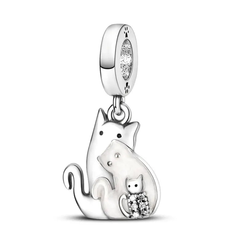 New 925 Sterling Silver Black Cat Charms Beads Fit Pandora 925 Original Bracelets DIY Jewelry Women Birthday Gift Making