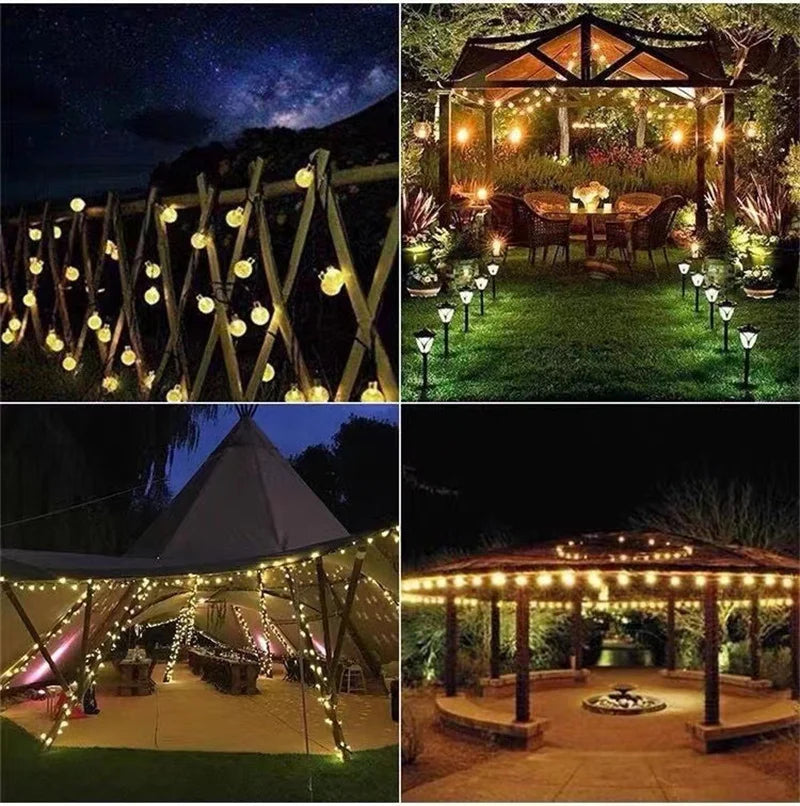 Solar Crystal Globe LED String Lights 60 LED 8 Lighting Modes IP65 Fairy Light Christmas Garland For Garden Party Decor 1pc/2pcs