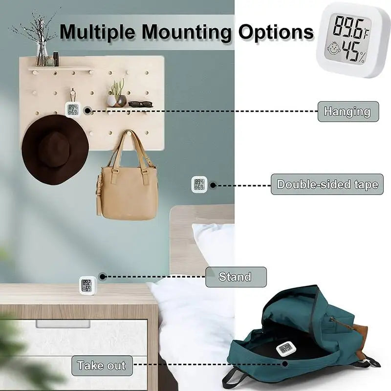 Humidity Sensor Indoor Thermometer Hygrometer Temperature and Humidity Monitor with LCD Display in Fahrenheit, Mini Smiley Face