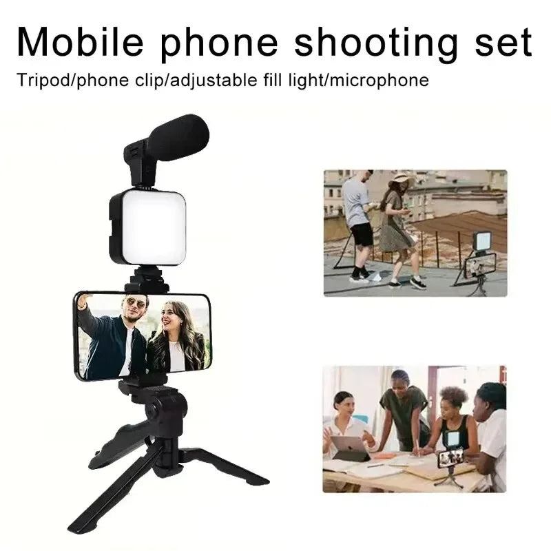 Clearance_Smartphone Vlogging Kit With Tripod Phone Holder Mini Microphone LED Fill Light Starter For TikTok Live Stream Video Y