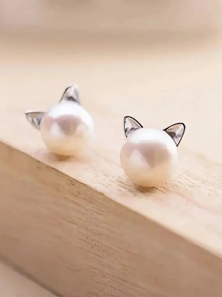 Fashion Earings Jewelry Silver Color Small Pearl Cat Stud Earrings for Women Girls Summer Daisy Flower Earring Pendientes