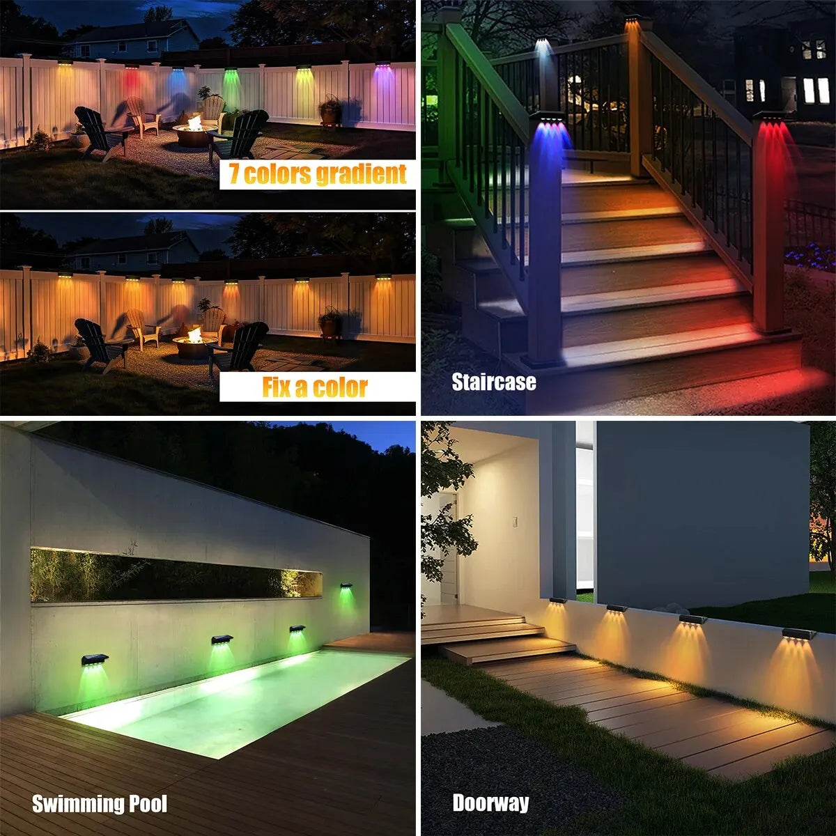 Solar Fence Lights Outdoor Waterproof RGB Color Changing/Warm White LED Solar Step Lights Outdoor Wall Lights IP65 Waterproof