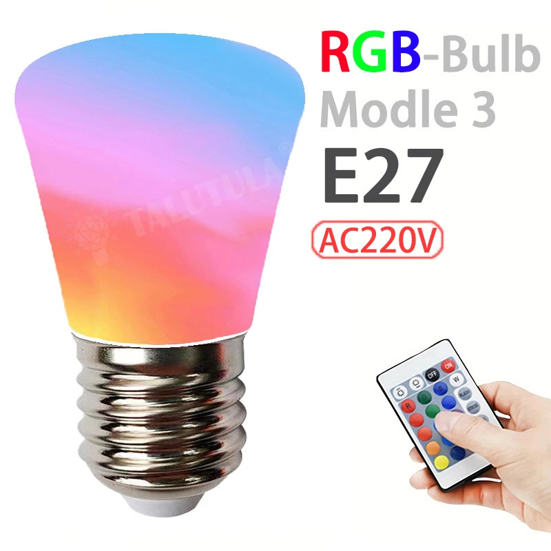 16 Colors RGB Bulb LED Multicolor Bulb E27 Base 220V Household Lighting Dimmable 24 Key Remote Control Atmosphere Neon Light