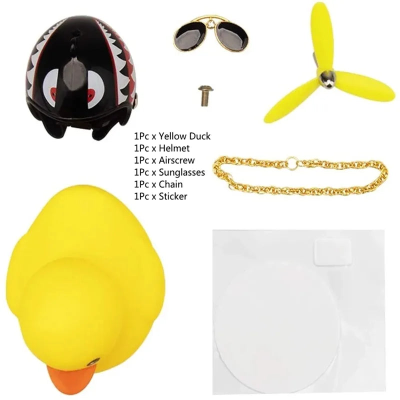 Small Yellow Duck Put A Helmet Sunglasses Propeller Duckling Car Cute Decoration