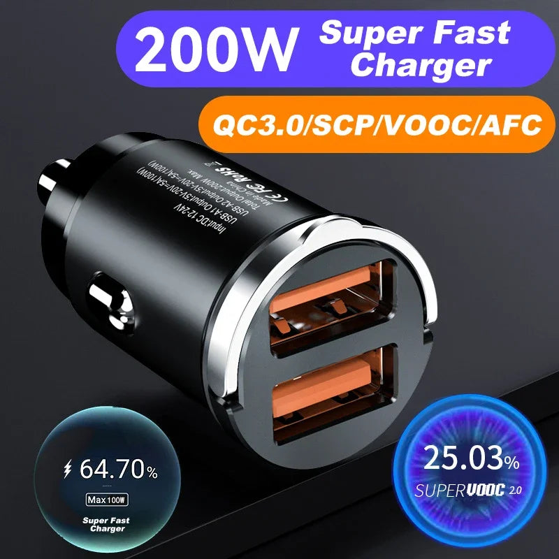 Mini 200W PD QC Pull Ring Fast Charging Car Charger USB C Car Phone Charger Adapter For iPhone 13 12 Xiaomi Samsung Huawei