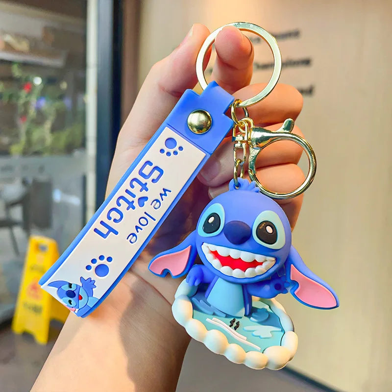 New Anime Disney Keychain Cartoon Mickey Mouse Minnie Lilo & Stitch Cute Doll Keyring Ornament Key Chain Pendant Kids Toys Gifts