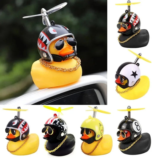 Small Yellow Duck Put A Helmet Sunglasses Propeller Duckling Car Cute Decoration