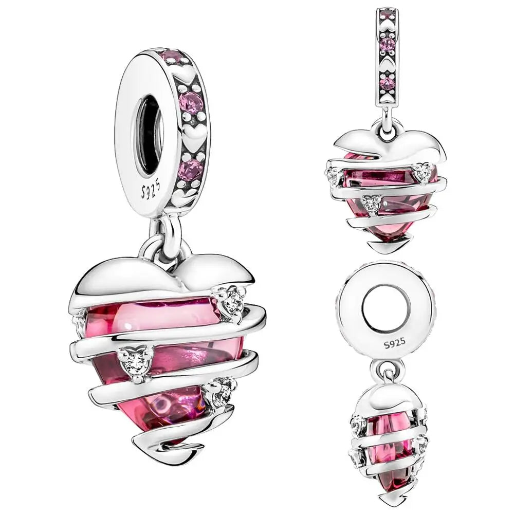 Pink Charms Murano Glass Beads Plata Charms of Ley Fit Original Pandora Bracelet Necklace Charm Silver Colour Pendant Jewelry