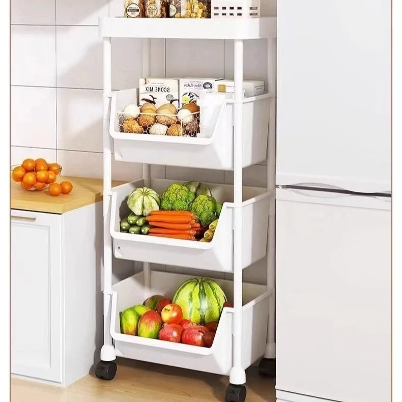 Mobile Storage Rack Trolley Multi-layer Kitchen Trolley Thicken Metal Cart Snacks Storage Rack with Wheels