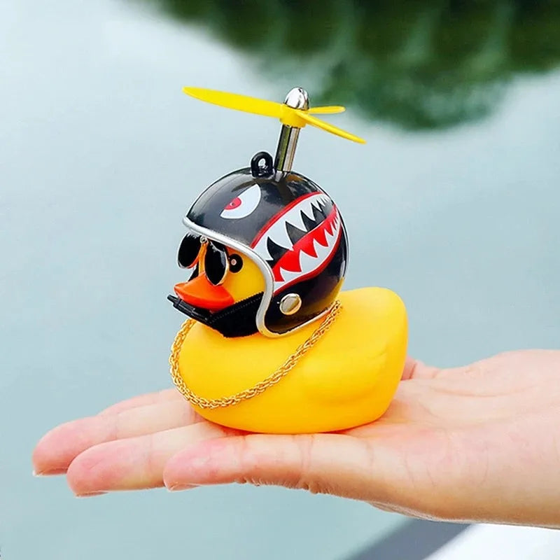 Small Yellow Duck Put A Helmet Sunglasses Propeller Duckling Car Cute Decoration