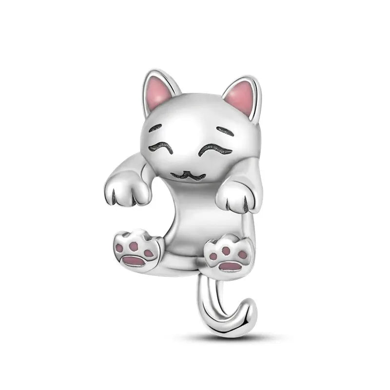 New 925 Sterling Silver Black Cat Charms Beads Fit Pandora 925 Original Bracelets DIY Jewelry Women Birthday Gift Making