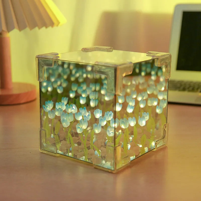 21pcs Creative Diy Tulip Flower Sea Cube Three-Dimensional Small Night Lamp Material Package for Girlfriend Couple Girlfriends