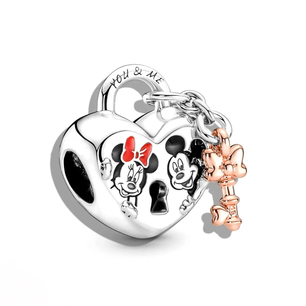 Disney 925 Silver Dumbo Clip Charm Mickey Minnie Love Heart Beads Fit Original Pandora Bracelets DIY Pendant Women Jewelry Girl