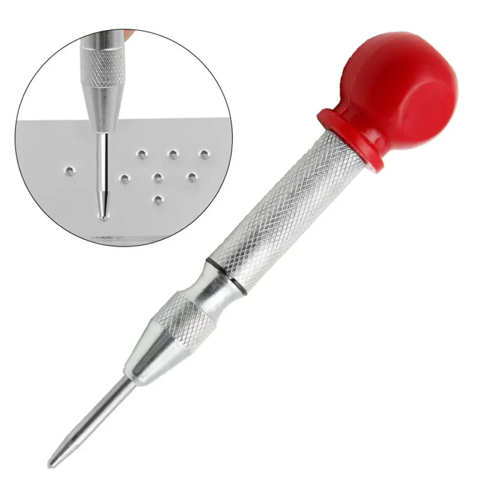 Silver Automatic Spring Loaded Center Punch Glass Breaker Window Puncher Drill Bit Center Punch Eyelet