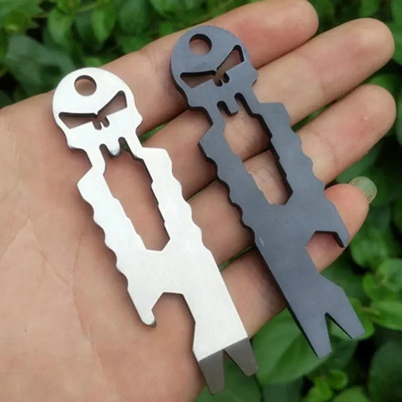 Stainless Steel Tactical EDC Carry-on Pocket Outdoor Multi-function Tool Skull Keychain Screwdriver Crowbar