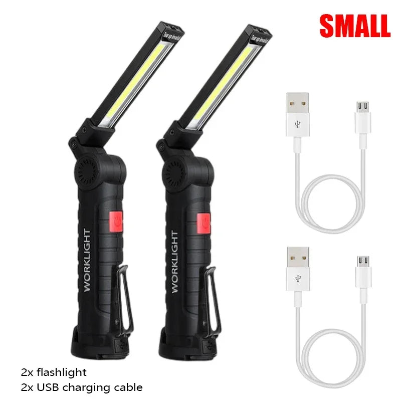 New Portable COB LED Flashlight USB Rechargeable Work Light Magnetic Lanterna Hanging Lamp with Built-in Battery Camping Torch