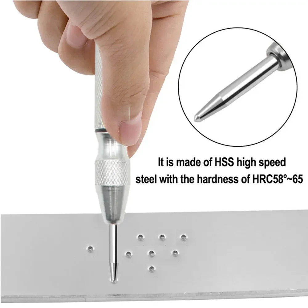 Silver Automatic Spring Loaded Center Punch Glass Breaker Window Puncher Drill Bit Center Punch Eyelet