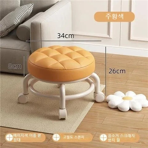 Stool with Wheel Low Stool Chair Universal Small Stool Children Shoes Bench Seat Mini Multifunctional Rolling Leather RoundSeat