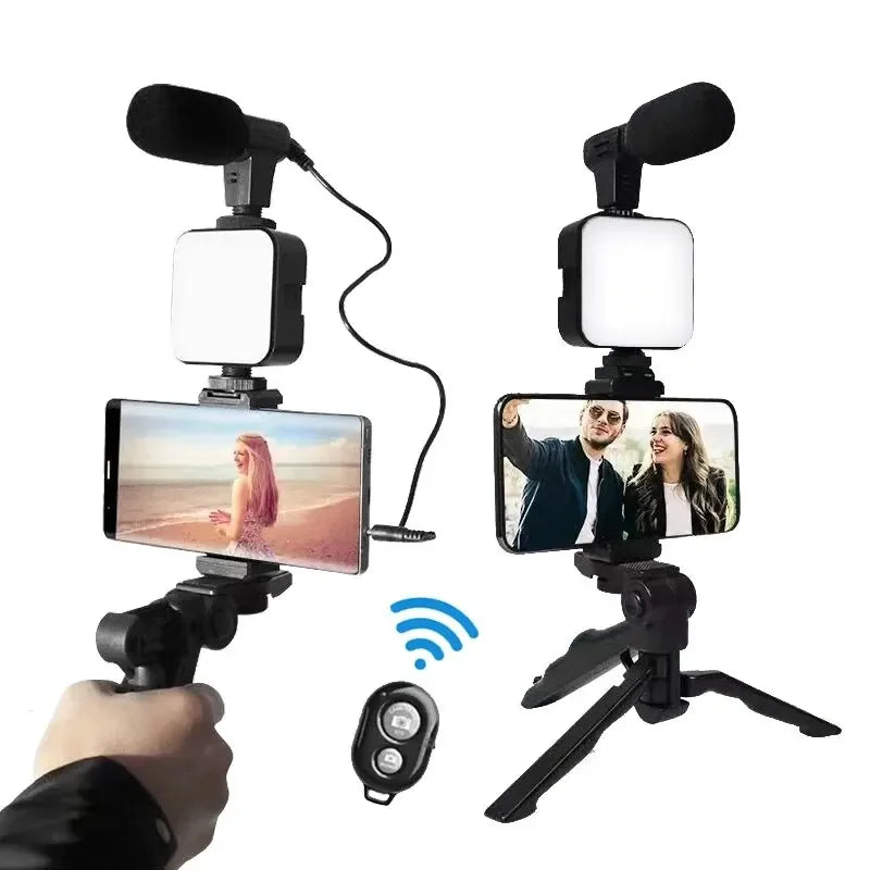 Clearance_Smartphone Vlogging Kit With Tripod Phone Holder Mini Microphone LED Fill Light Starter For TikTok Live Stream Video Y