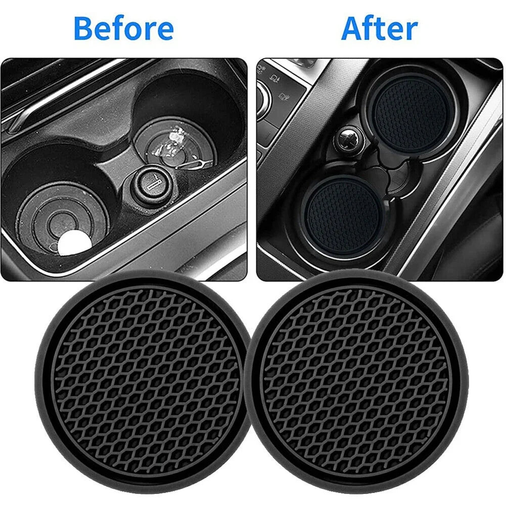 2pcs Black Car Auto Cup Holder Anti Slip Insert Coasters Pads Interior Accessories For Most Cups Accessories