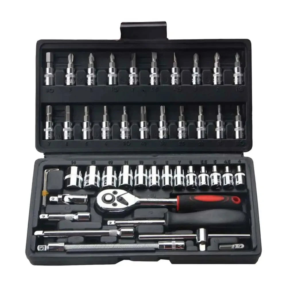 46pcs Car Repair Tool Kit 1/4-Inch Socket Set Car Repair Tool Ratchet Torque Wrench Combo Auto Repairing Set Mechanic Tool