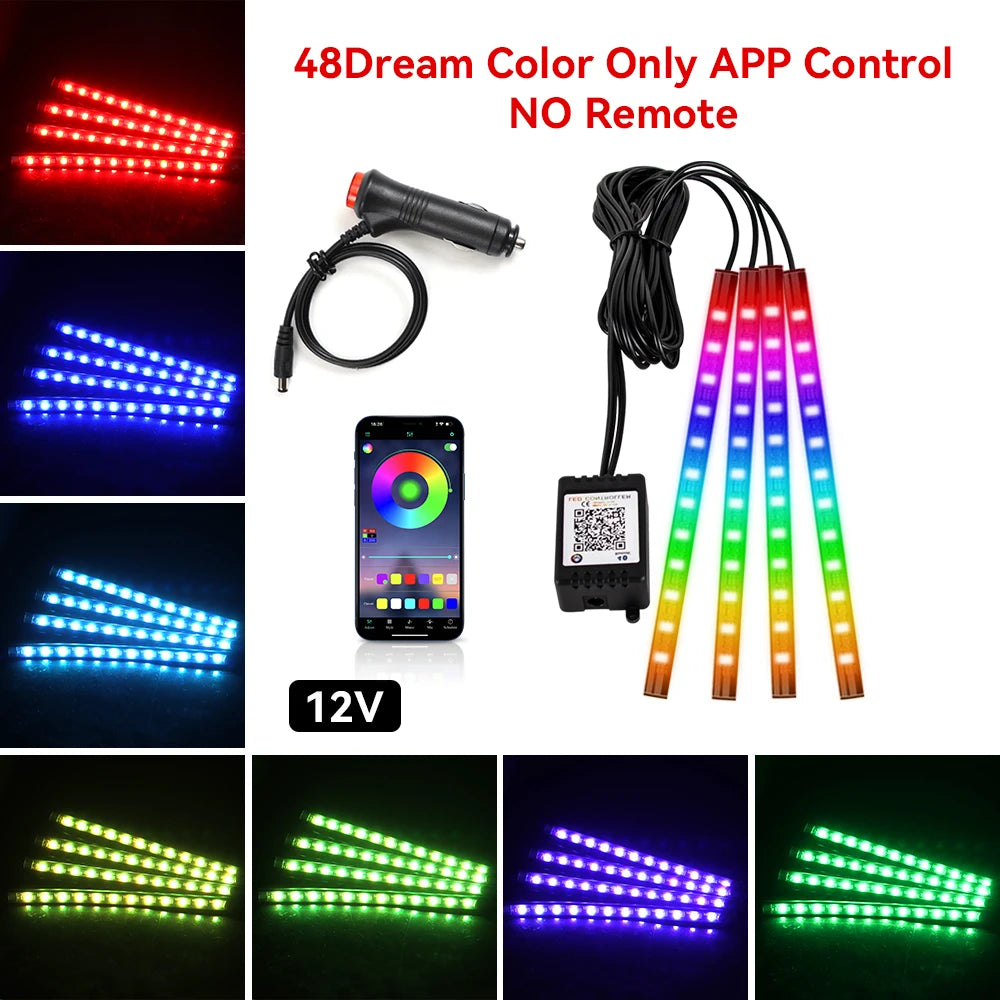 Car Led Foot Ambient With USB Cigarette Lighter Backlight Music Control App RGB Auto Interior Decorative Atmosphere Lights