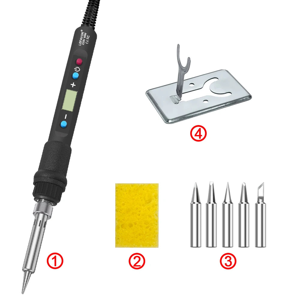 Digital Soldering Iron Set Kit 80W with ON/OFF Switch Adjustable Temperature LCD Welding Tools Ceramic Heater Soldering Tips