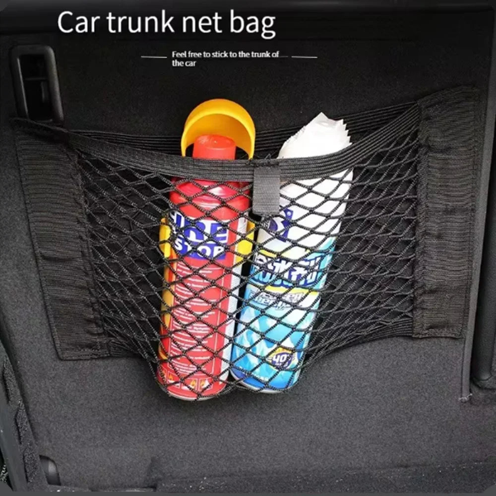 Car storage bag Trunk Seat Elastic String Net Magic Sticker Universal Storage Bag Auto Seat Back Bag